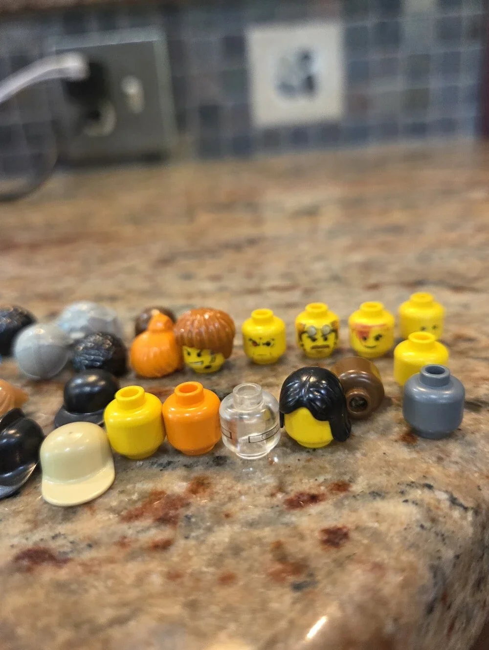Assorted Lot Of 58 Lego Minifigure Heads Some Blank Hats Hair Random Set Pre-O